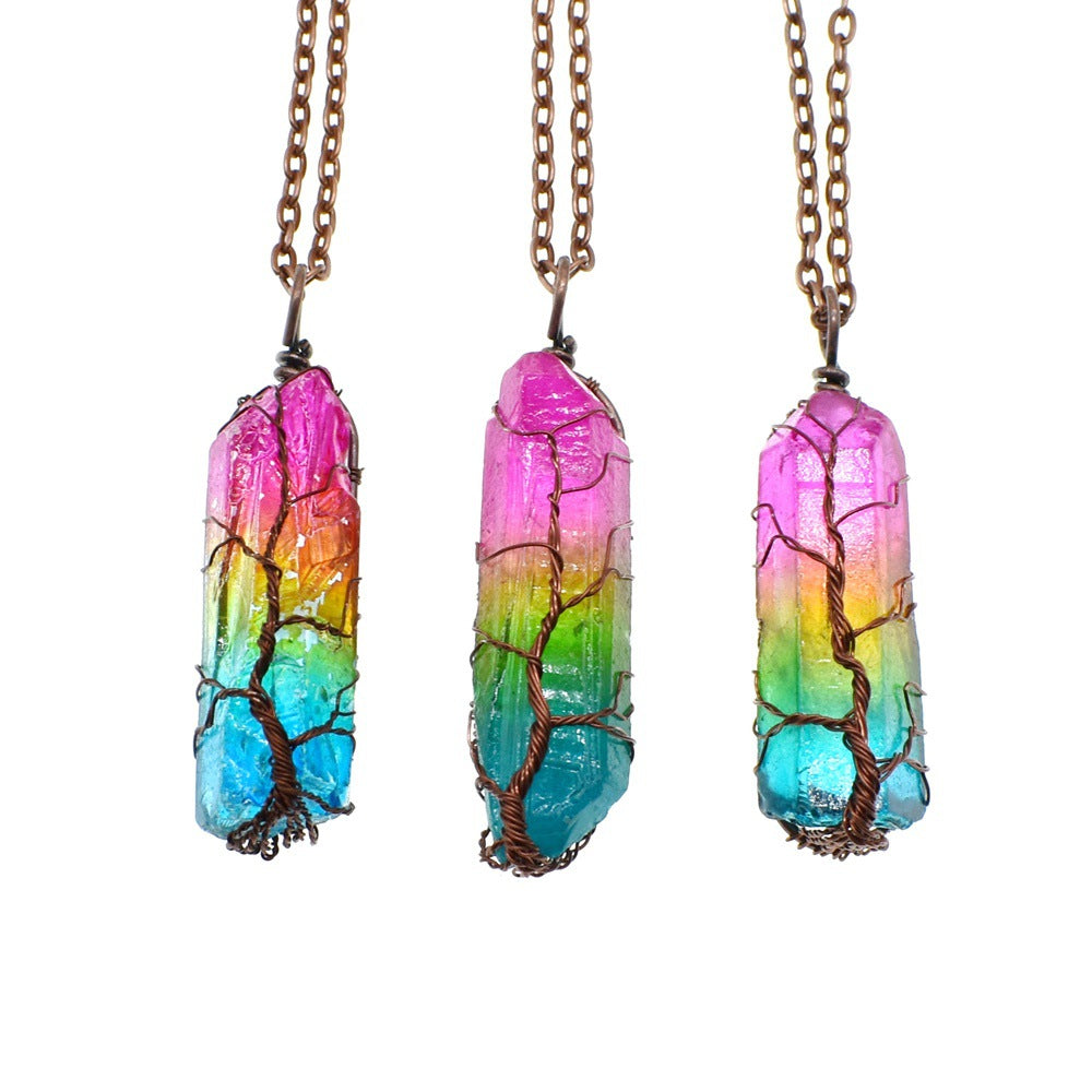 Stone crystal pillar Tree of Life pendant necklace by Orange Pebble 9