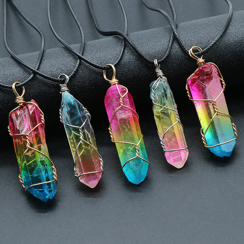 Stone crystal pillar Tree of Life pendant necklace by Orange Pebble 7