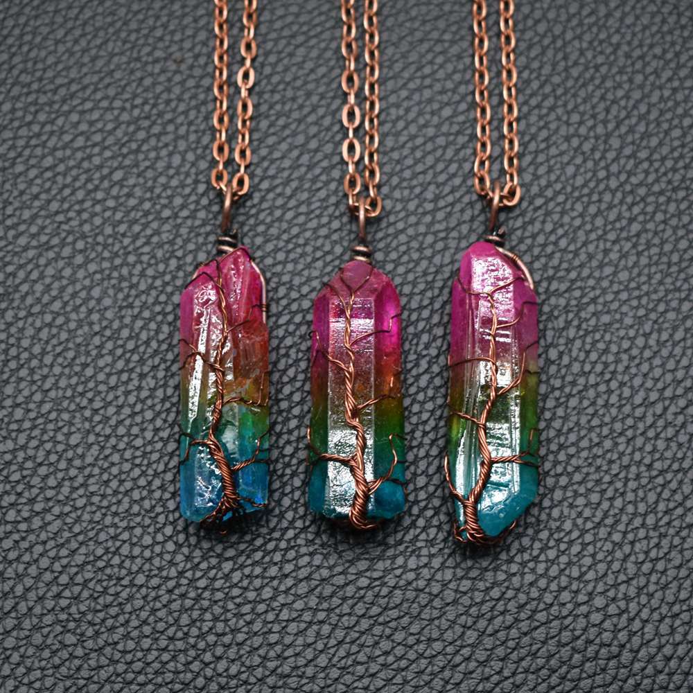 Stone crystal pillar Tree of Life pendant necklace by Orange Pebble 8
