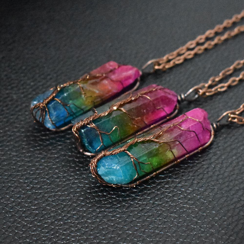 Stone crystal pillar Tree of Life pendant necklace by Orange Pebble 2